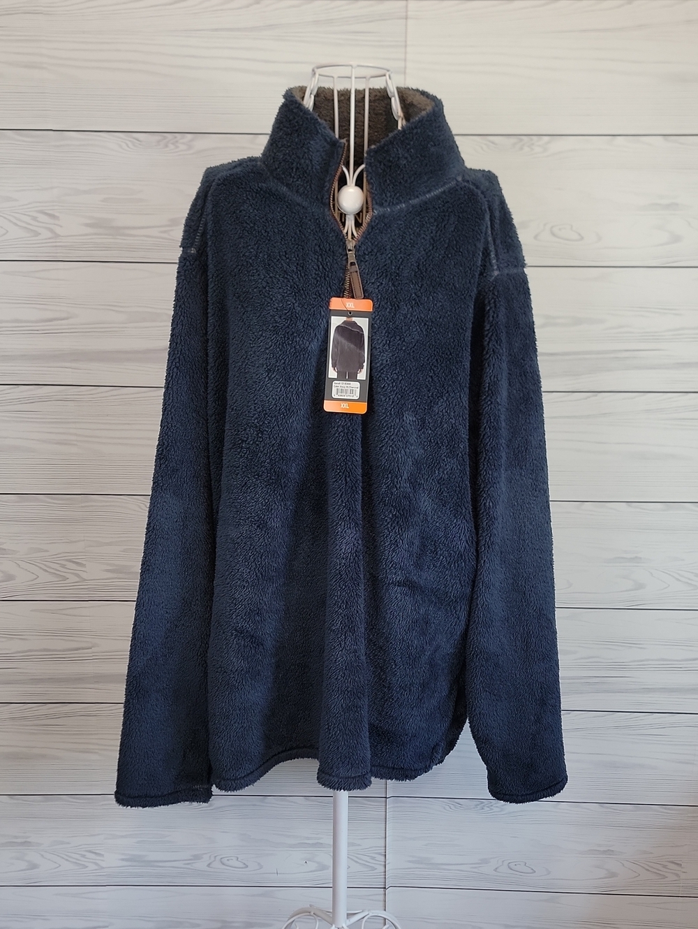 Trinity Super Plush Pullover Navy Sherpa Quarter-Zip Jacket Mens Size XXL NWT